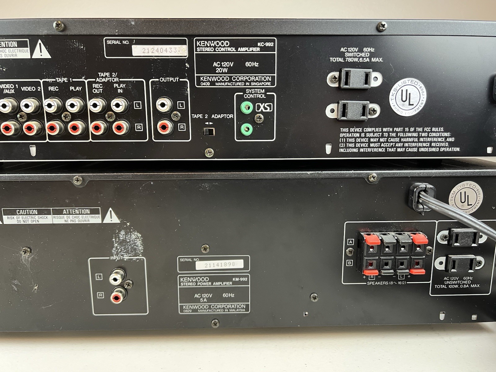 Vintage Kenwood KM-992 Stereo Power Amplifier & KC-992 Control Amplifier Tested