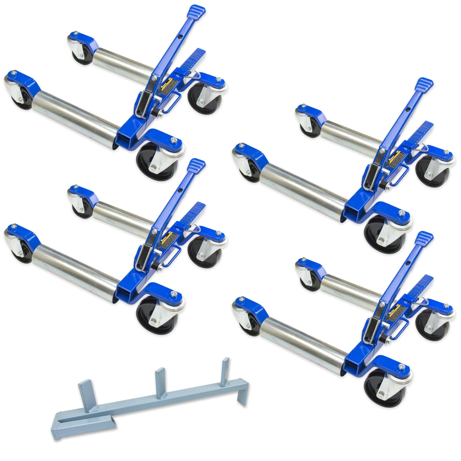 Jackco 1500 LB 12.5” Wheel Car Positioning Dolly -Ratcheting (4 Pack with Stand)