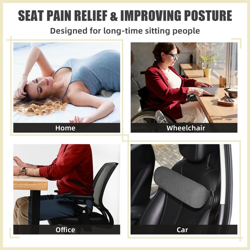 Lumbar Roll Pillow for Lower Back, Support Long-15*4.3'', Dark Grey