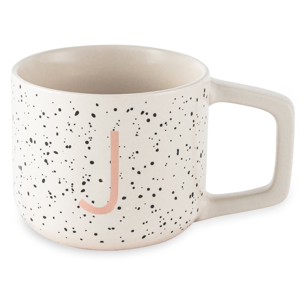 Stoneware Monogram J Mug, White Speckled