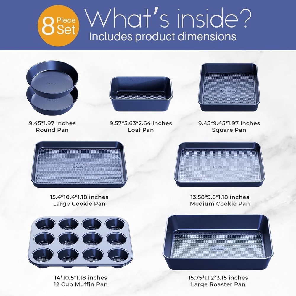 Baking Pans Set 8-Piece Bakeware Sets Baking Sets Cooking Nonstick Oven Pan Set