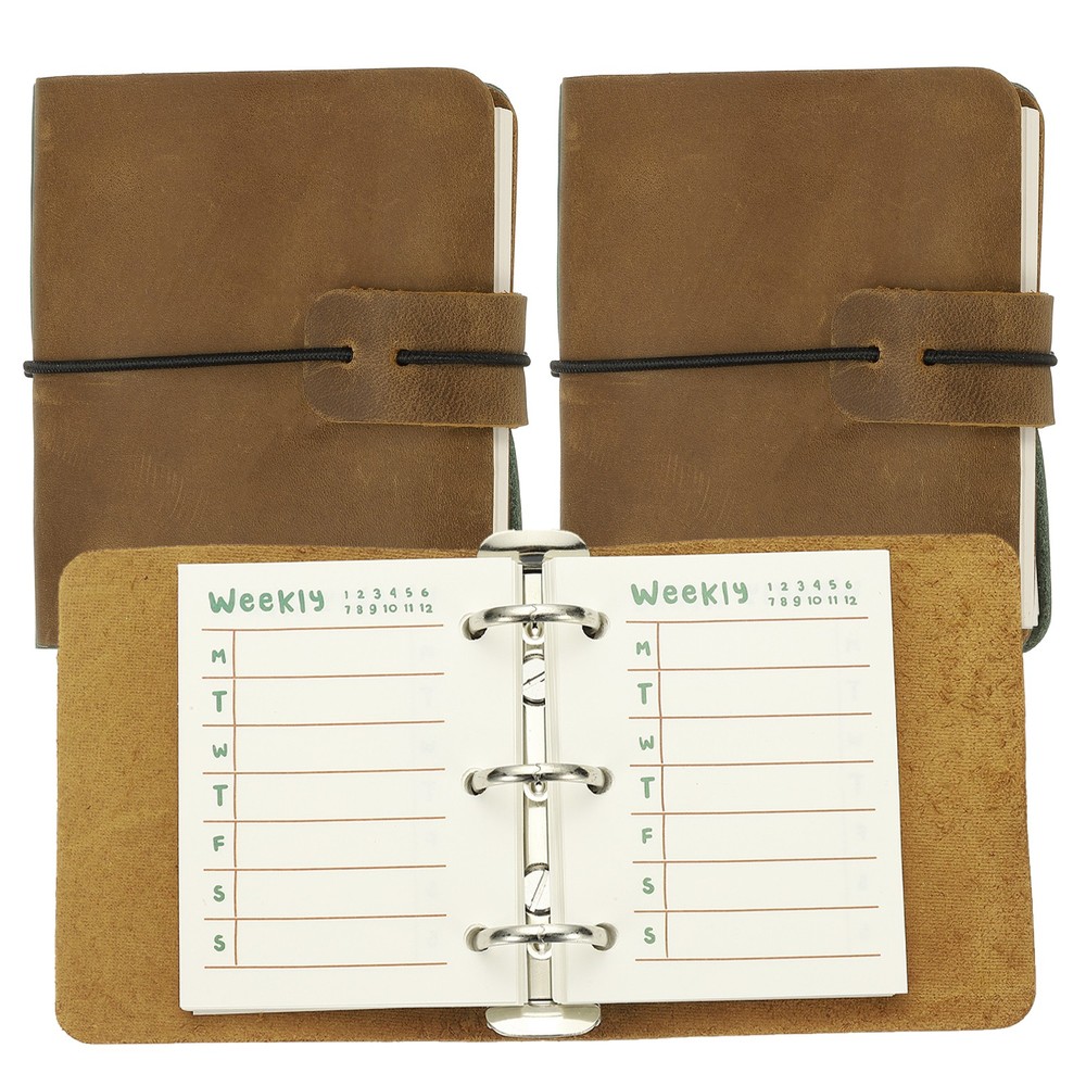 A9 Leather Journal 2Pcs 3 Ring Notebook Binder Planner Loose Leaf, Brown