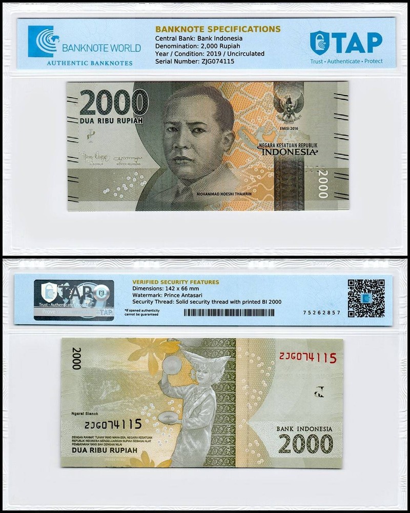 Indonesia 2000 Rupiah, 2019, P-155d, UNC, TAP Authenticated