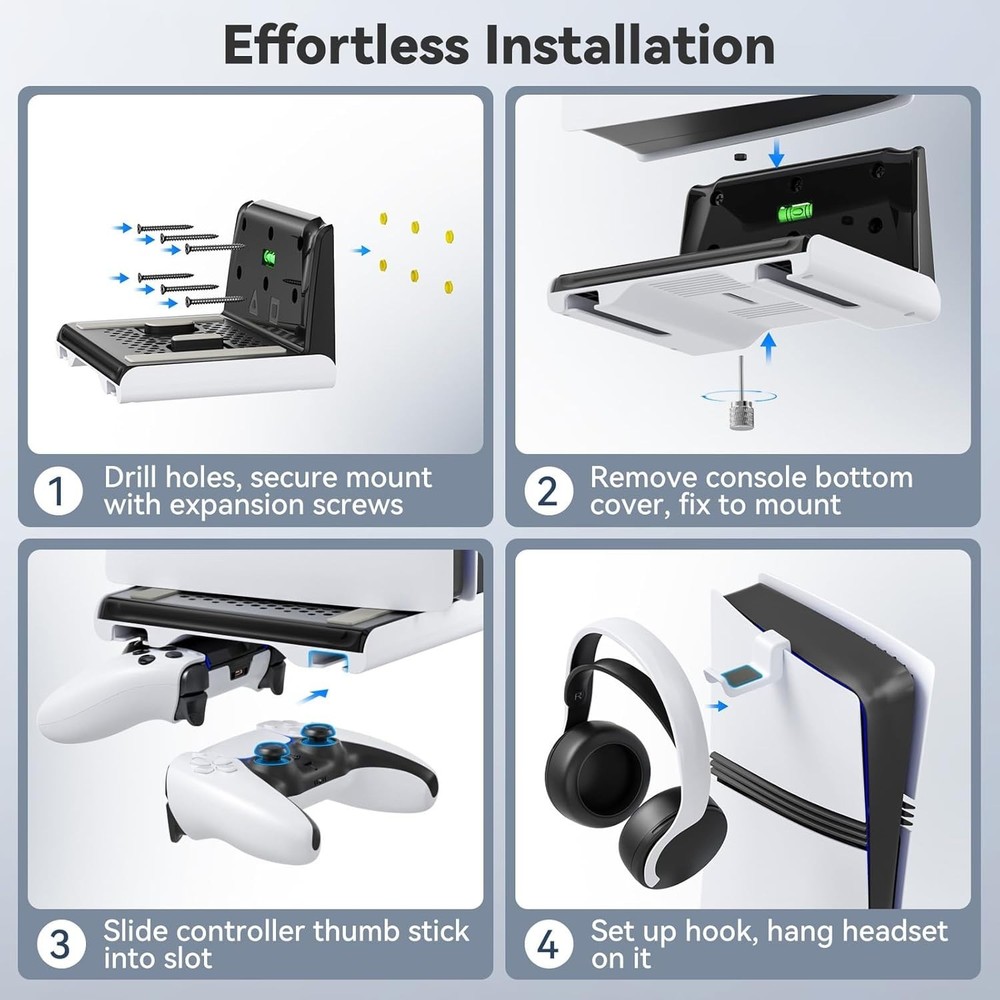 P5 Wall Mount Kit with Controller Holder Compatible with P5/Slim/Pro Disc & D...