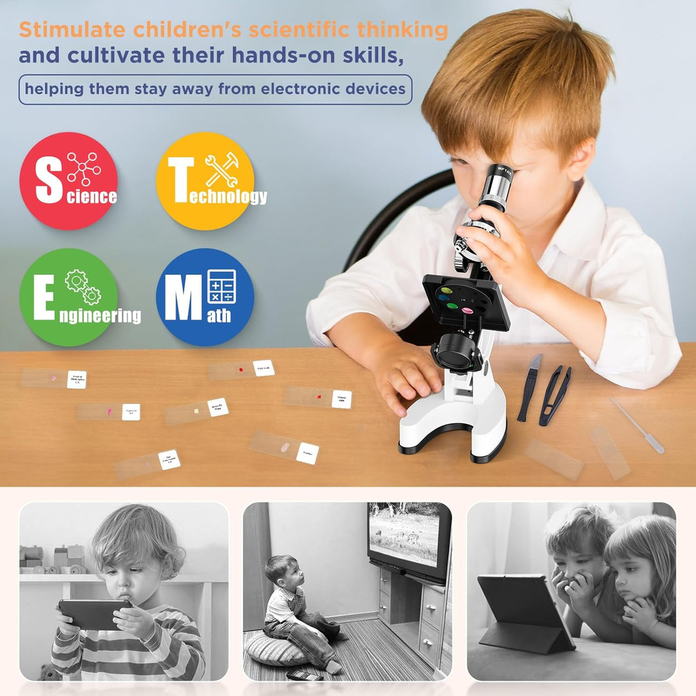 100X-1200X Kids Microscope Kit for Children: Compound Microscope for Kid STEM Bi