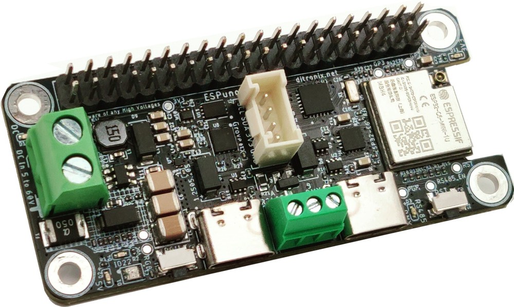 ESPuno Pi Zero ESP32-C6-1U STEM Maker DevKit SDK 60V DC Grove RS485 DMX MODBUS