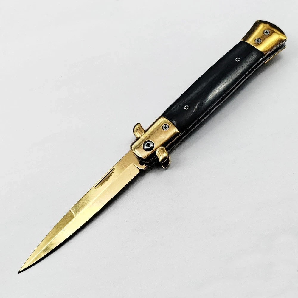 Classic Italian Milano Spring Assist Open Folding Stiletto Pocket Knife Blade