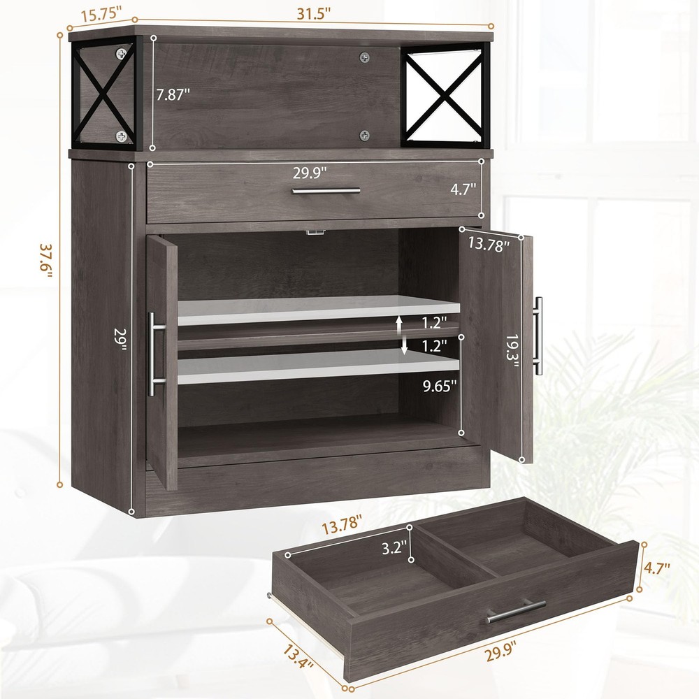 Kitchen Buffet Cabinet with Adjustable Shelf, Modern Kitchen Storage Cabinet,...