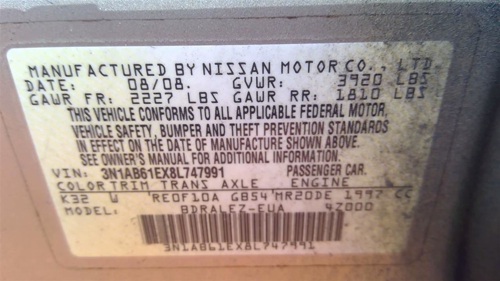Engine ECM Electronic Control Module 2.0L Automatic CVT Fits 08 SENTRA 253552