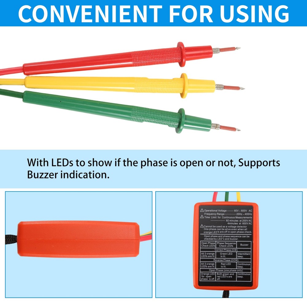 Indicator Meter Phase Sequence Tester LED Buzzer with Portable Bag R3B68694