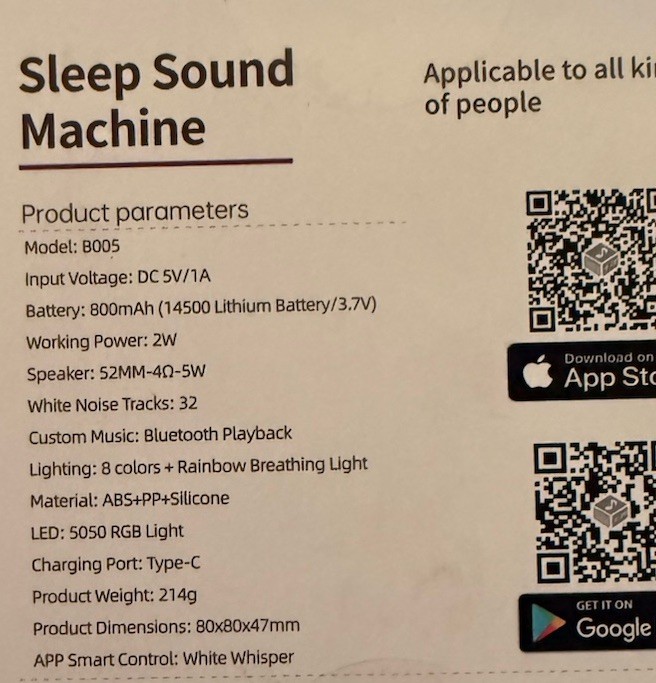 Sleep Sound Machine Clock White Noise App Control