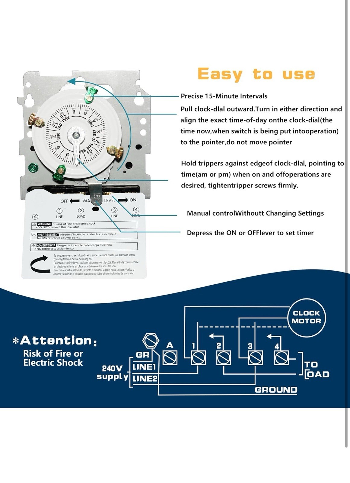 T104M Electromechanical Timer Switch Versatile Scheduling Manual Override,1-12