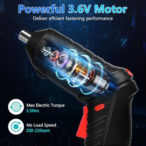 Power Screwdriver Cordless, Screwdriver Bits Set Rechargeable, 47PCS Black