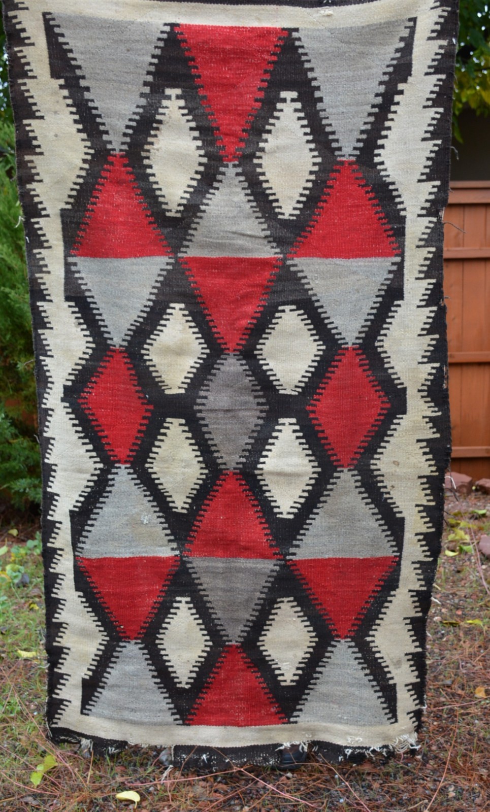Large Old Navajo Rug - Eyedazzler Diamond Design Red Black White Gray - 78 x 43