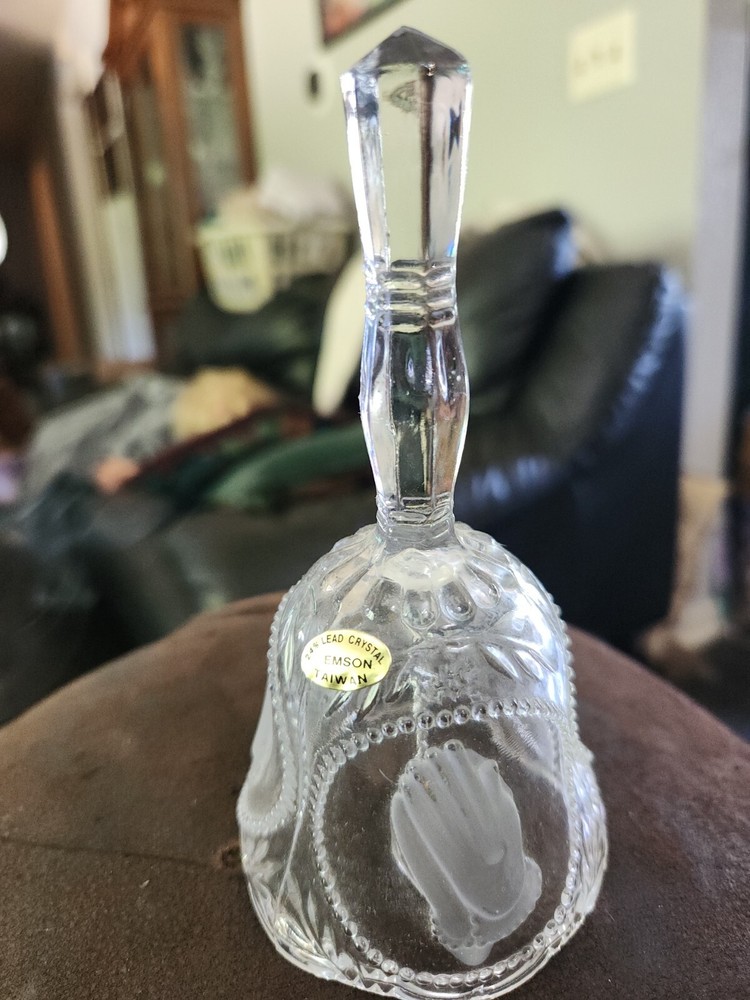 Vintage Lead Crystal Scripture Bell With Eagle And Praying Hands