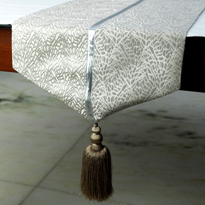 Decorative Table Runner Silver Silk Wedding Décor Table Décor - Silver Fern