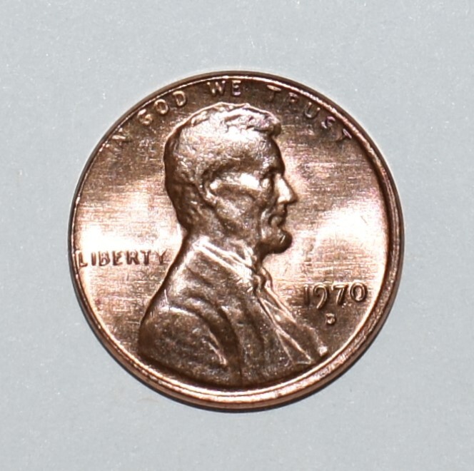 1970 D Strike Through Missing Letters Broad Strike Error R & O Uncirculated Red