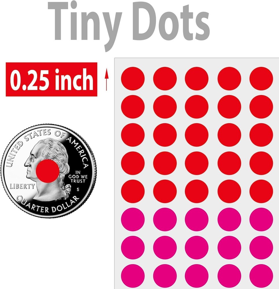 10000 Pcs 1/4" Small Colored Dot Stickers Tiny Round 10000 Pack, 10 Colors