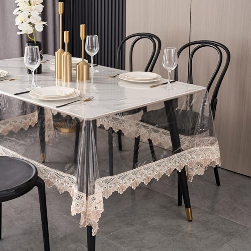 Clear Vinyl Tablecloth 120" x 60" (Rectangular) Seashell Starburst Lace Trim