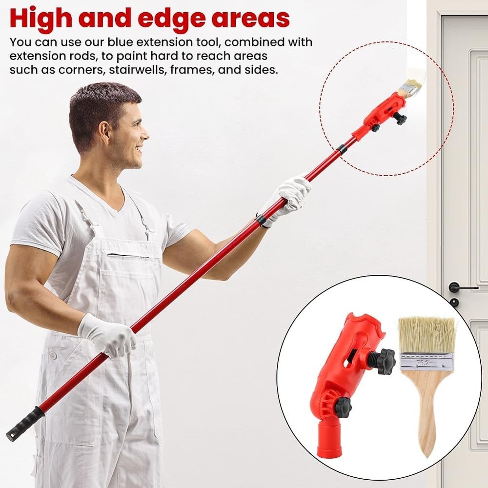 Multi Angle Paint Brush Extender with Brush, Roller Adapter for High Walls