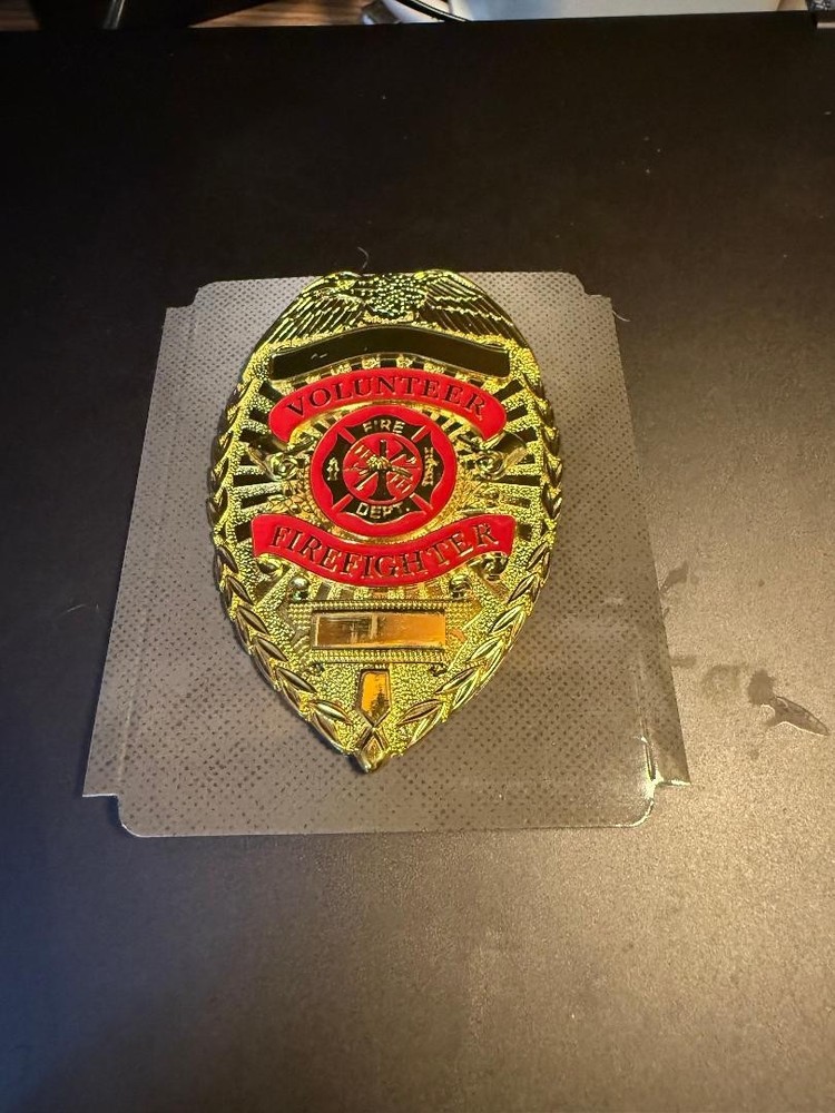 Gold Pinback Volunteer Firefighter Shield