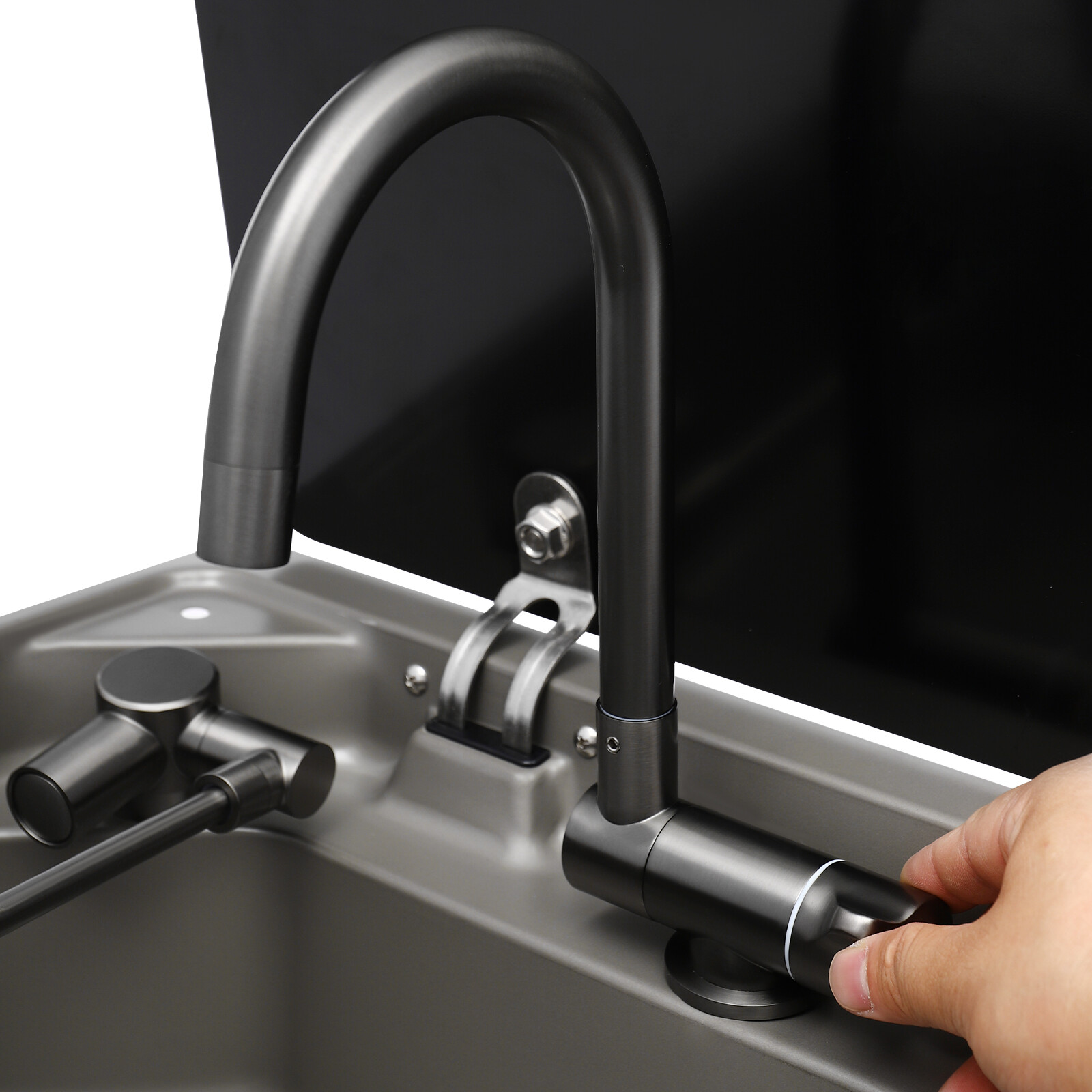 RV Caravan or yacht Stainless Steel Hand Wash Basin Sink w/ Lid+Folded Faucet