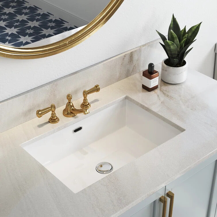 24 Inch Undermount Bathroom Sink Small Rectangle White Ceramic with Overflow