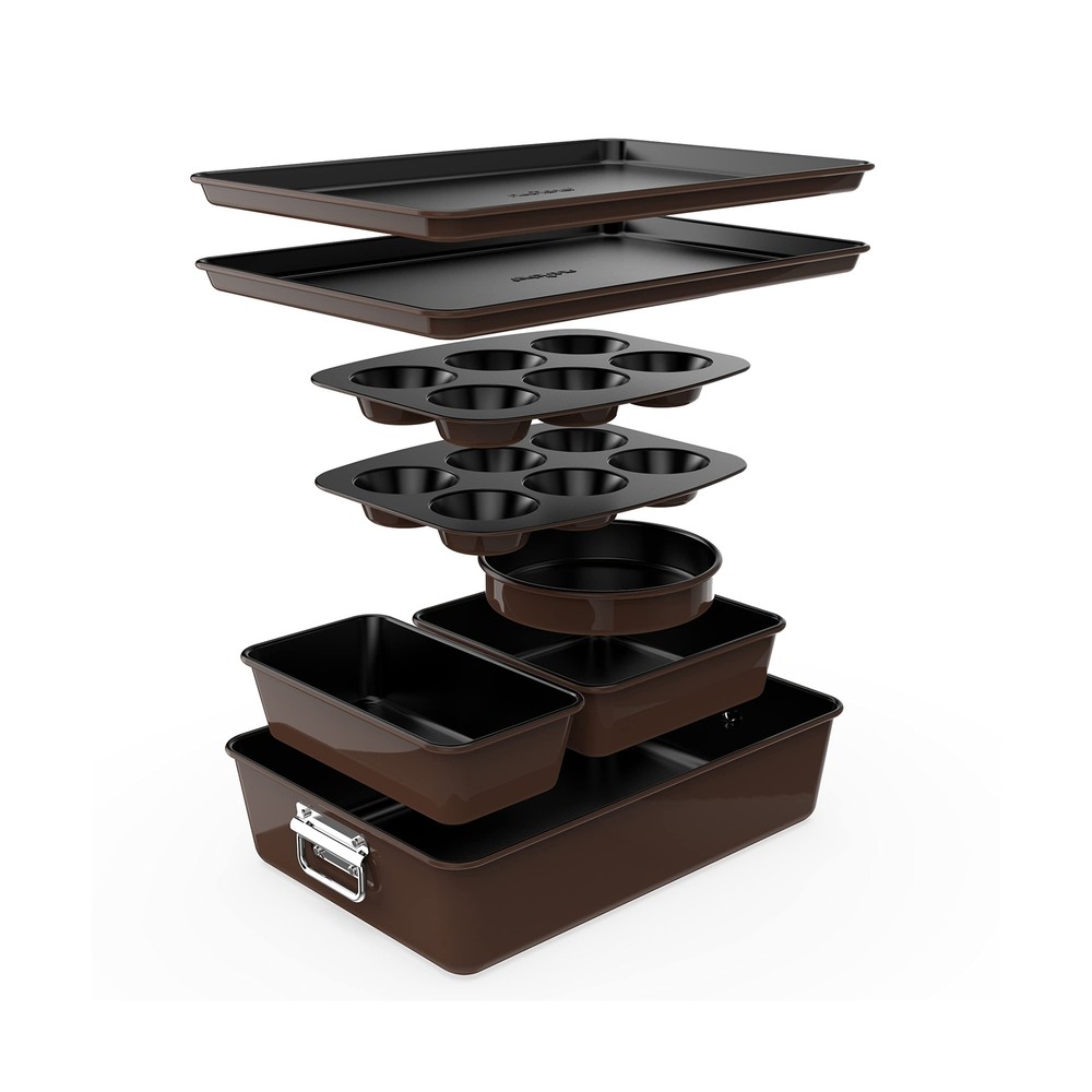 8-Piece Nonstick Stackable Bakeware Set - PFOA, PFOS, PTFE Free Baking Tray S...