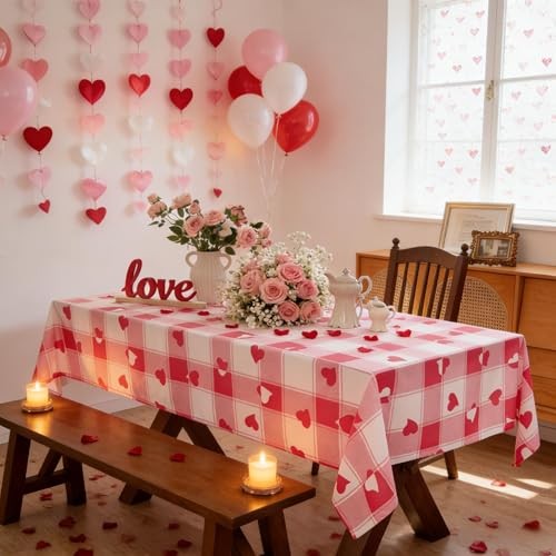 Checkered Rectangle Valentine's Day Tablecloth - 84" x 60" (Rectangular) Pink