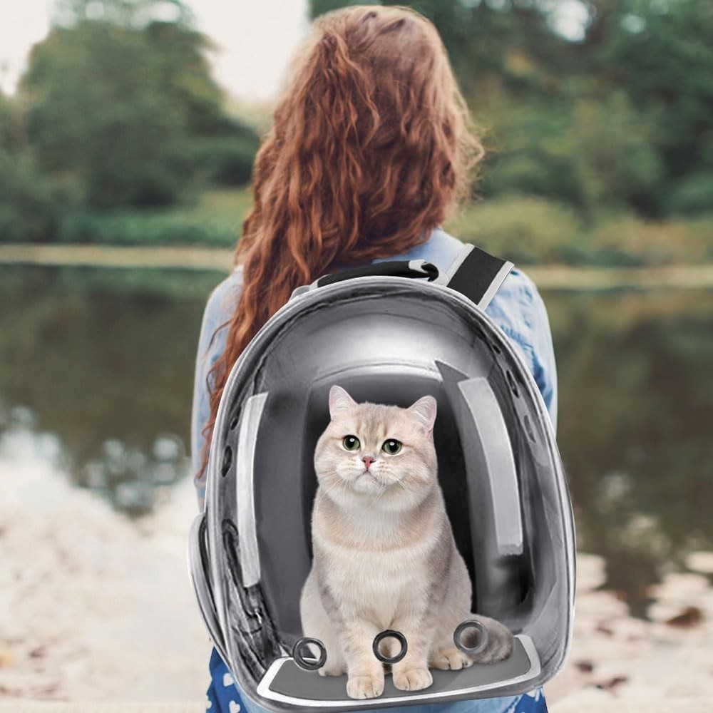 Pet Backpack Carrier with Harness Backpack with Bubble Clear Front for Cats, ...