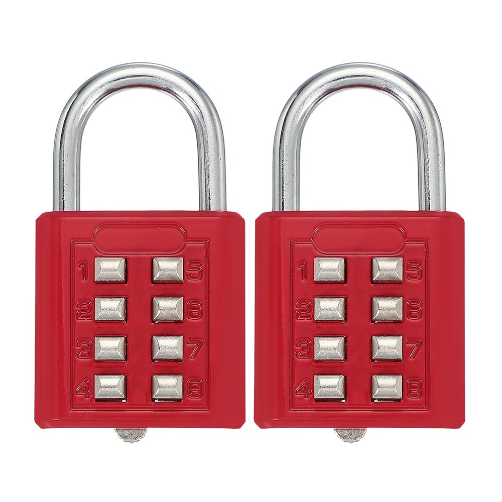2Pcs Push Button Combination Padlock 8-Digit 4-Position Lock Red