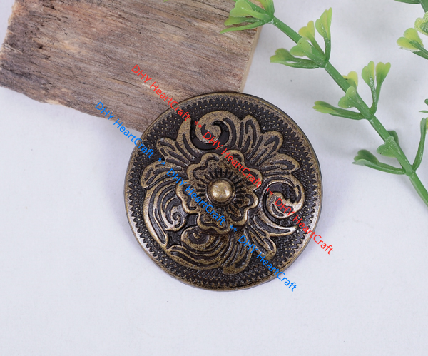 10pcs 32MM Dome Diable Copper Flower Pattern Leathercrafts Conchos Screwback
