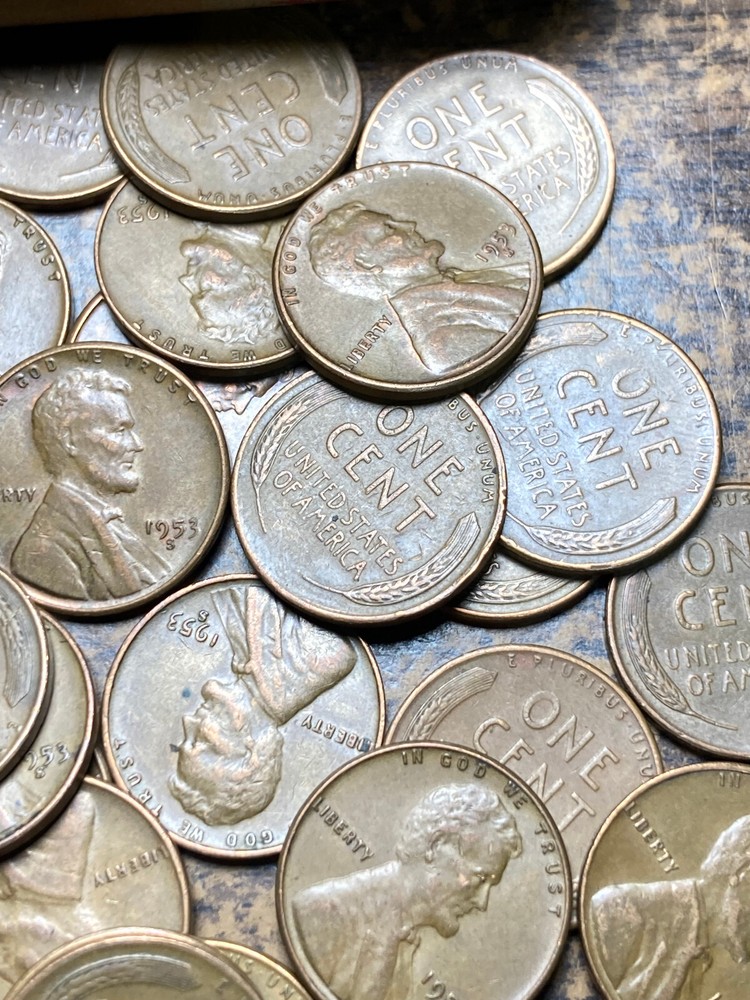 1953-S LINCOLN WHEAT CENT ROLL, nice condition