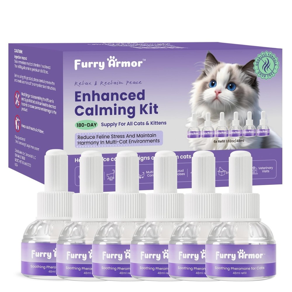 Calming Pheromone Diffuser Refills for Cats, 6-Pack, Odorless & Long-Lasting - R