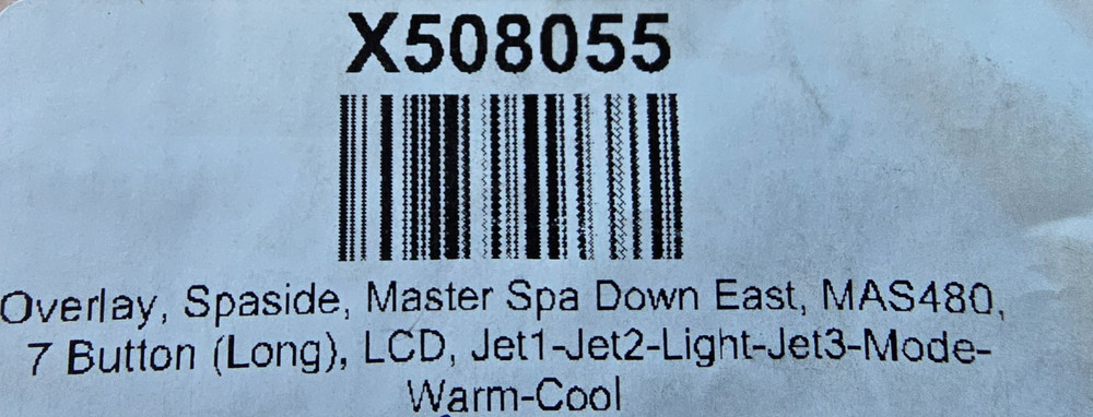 Master Spas Topside Panel Overlay for MAS 480 7 button X508055