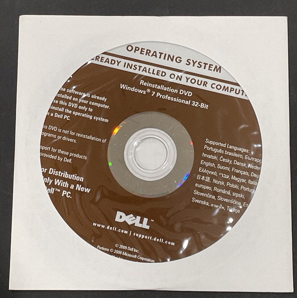 Dell Windows 7 Professional Reinstallation DVD 32 bit Operating System recovery