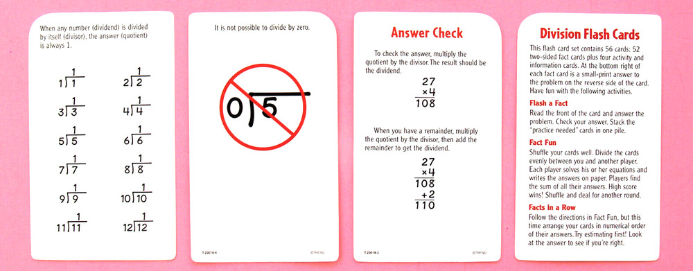 3 MATH FLASH CARDS—SUBTRACT + DIVISION—BASIC FACTS—COLORFUL—STORAGE BOXES