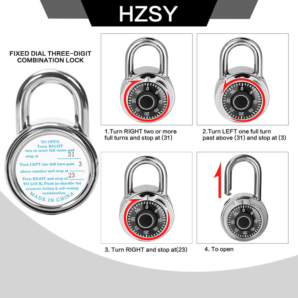 HZSY Combination Padlock 12 Pack, Fixed Dial Combination Padlock with Differe...