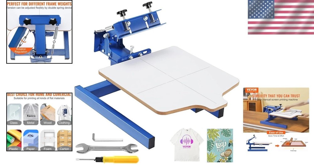 Versatile 1 Color Silk Screen Printing Press with Double Layer Pallet - 25 lbs