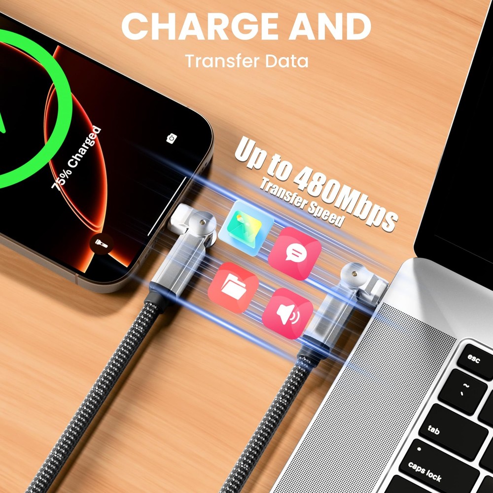 90 Degree USB C to Lightning Cable, 90 C Cable