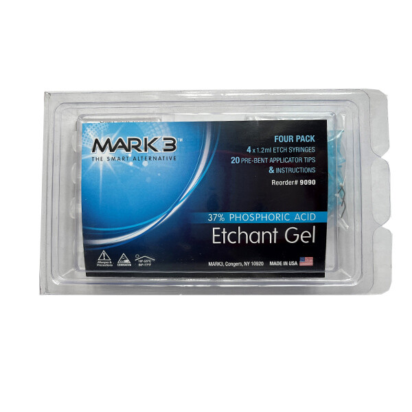 Mark 3 Dental Etching Etchant Gel 37% PA 9090, 4 Syringes & 20 Pre Bent Tip