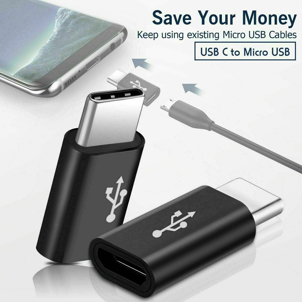 2 Pack Micro USB to Type C Adapter Converter Micro-B to USB-C Connector USA