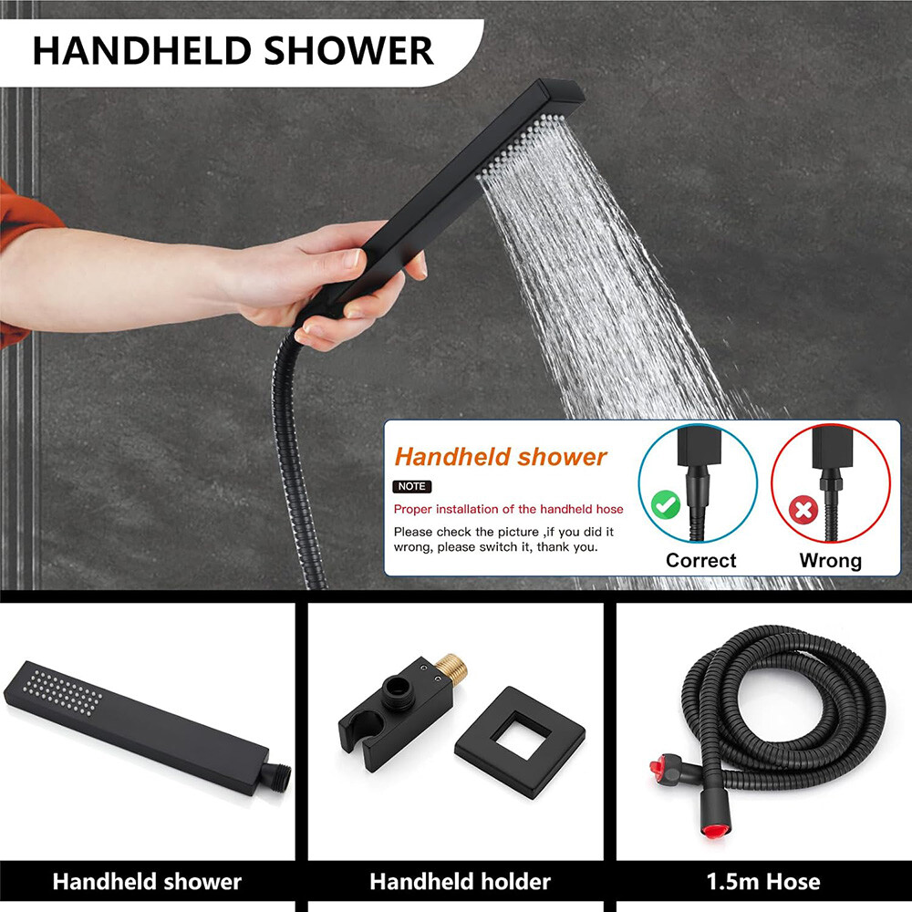 Shower Faucet Set w/Mixer Valve Kit Rainfall Shower Head Combo System Wall Mount