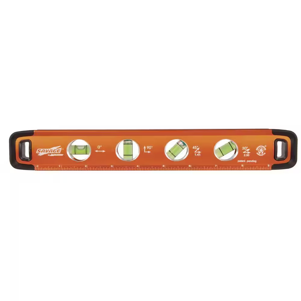 11 In. Aluminum Magnetic Torpedo Level with 4 Bubble Vials, Etched Ruler and Str