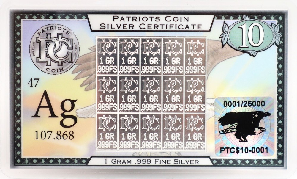 Silver Certificate One Gram Artwork .999 Silver