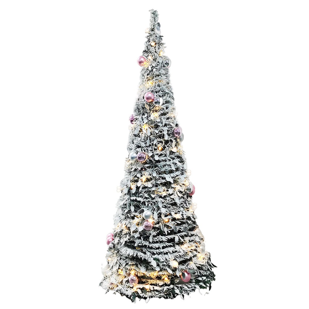 6ft Christmas Tree Foldable Full Tree Pre-Lit Snow Flocked LED String Light Xmas