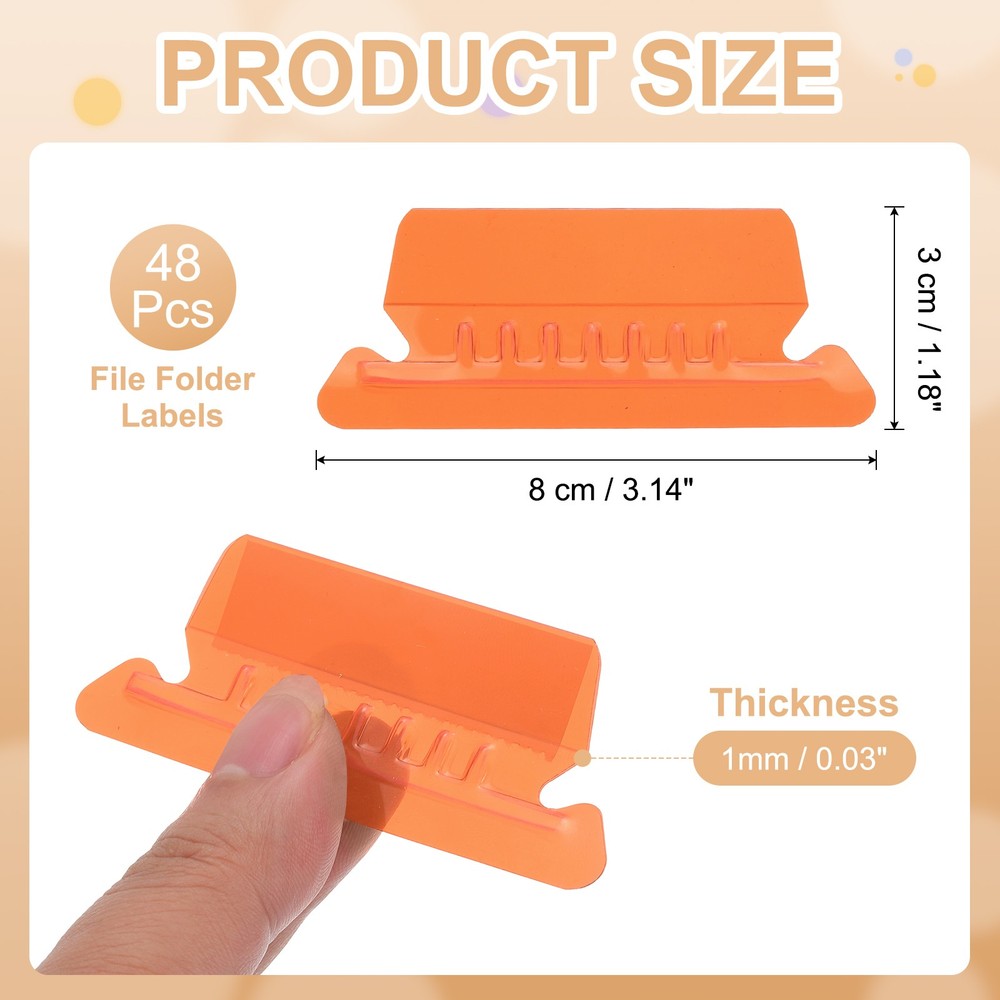 3" File Folder Labels, 48pcs File Folder Tabs with Inserts Labels, Orange Slot