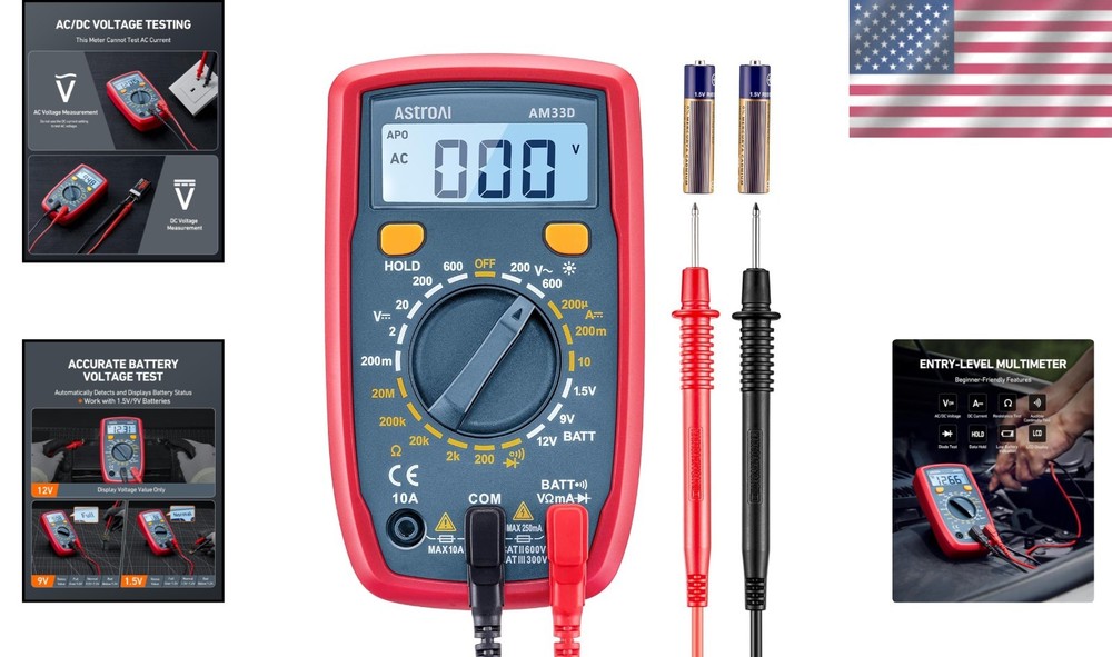 Versatile Battery-Powered Digital Multimeter with LCD Backlight for Safe Testing