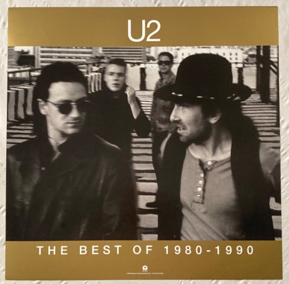 U2 1990 Two-Sided Promo Poster Gold Ink  Best Of Bono The Edge New Condition