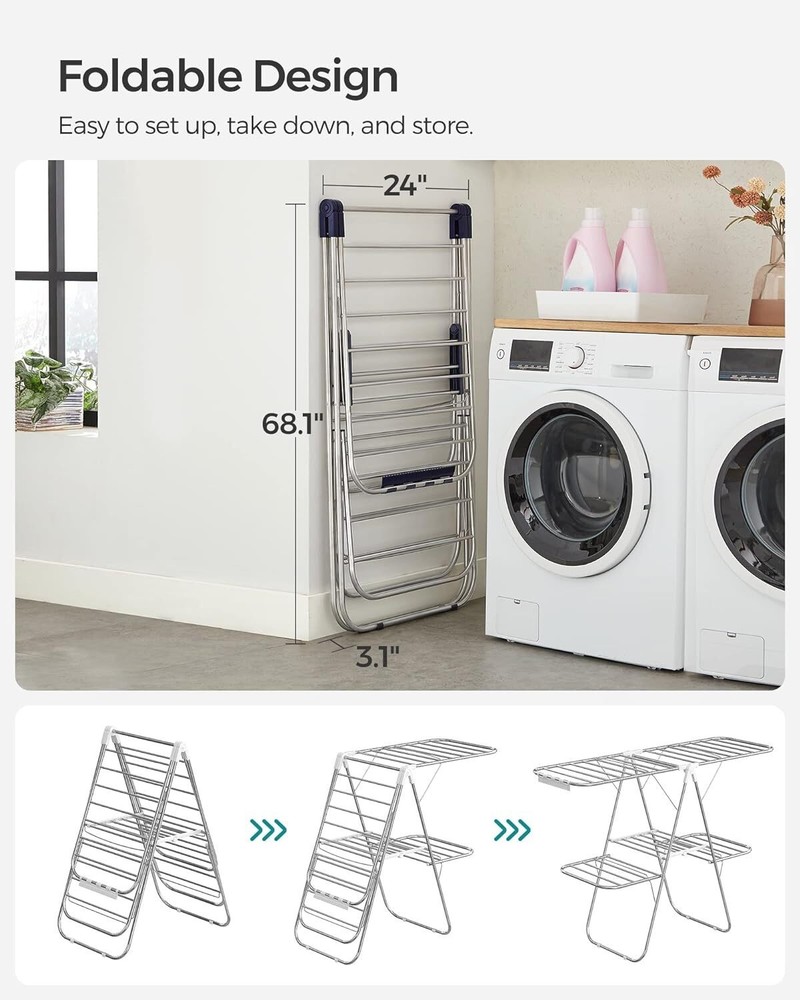 Clothes Drying Rack Foldable 2-Level Laundry Free-Standing Large Adjustable New